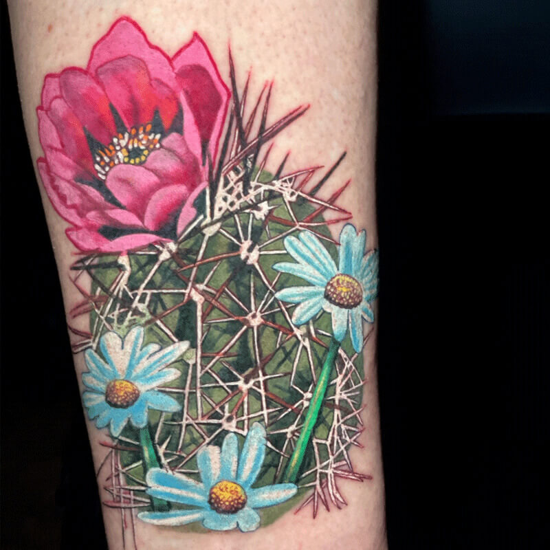 Color cactus flower tattoo