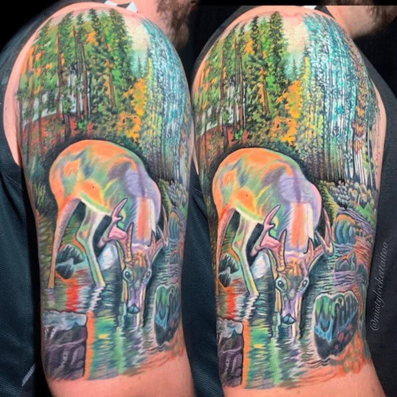 Technicolor Deer Tattoo