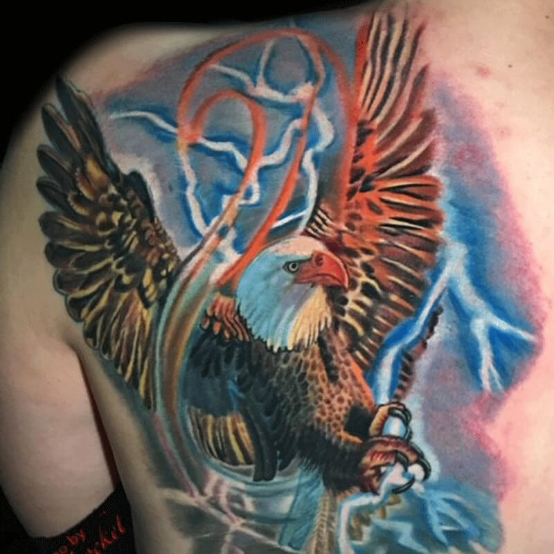 Color eagle on branch tattoo