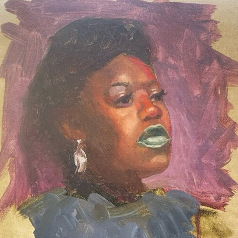 Portrait of woman purple background